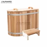 Front view of Canadian Red Cedar wooden cold plunge tub by Alphapex.